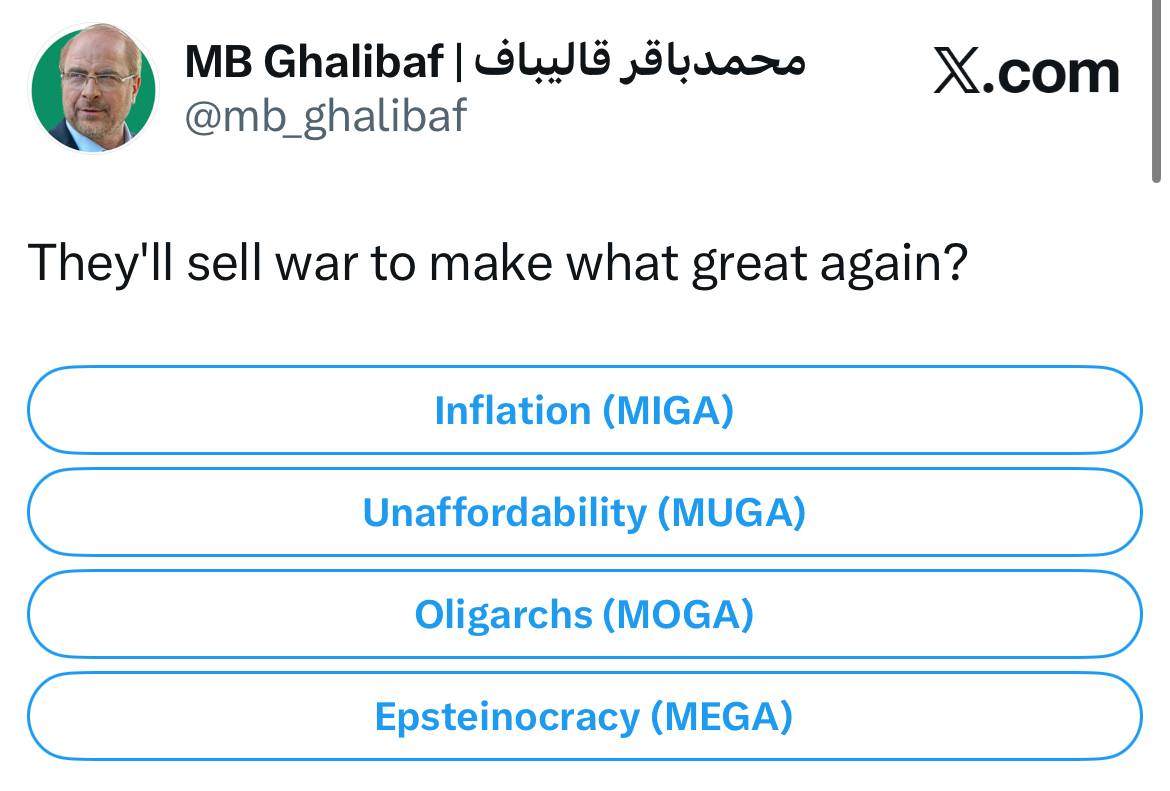 سوال قالیباف از مردم آمریکا و کنایه به شعار «آمریکا را دوباره با عظمت می‌کنیم»