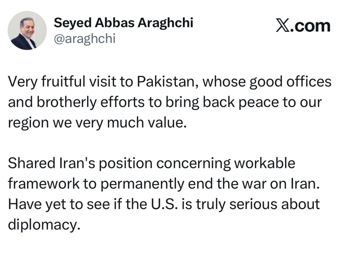 جمع‌بندی عراقچی از  سفر به اسلام آباد