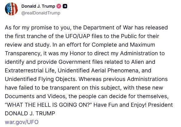 ترامپ در مورد اسناد UFO توضیح داد