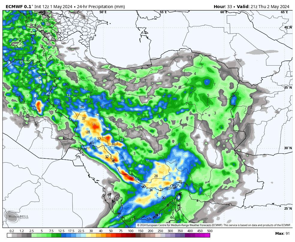 مجموع بارش فردا در ایران