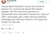 واکنش ظریف به بازگشت دور اول تحریم ها علیه ایران با امضای ترامپ