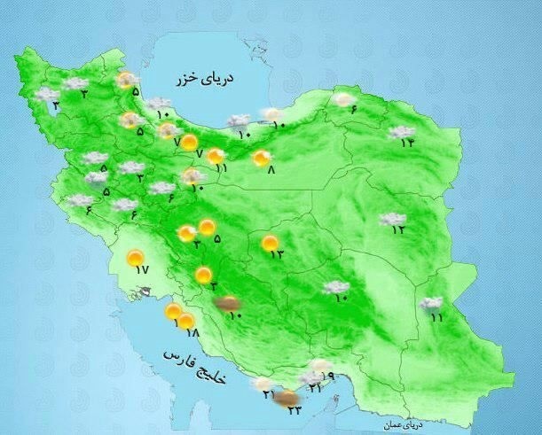 نقشه وضعیت آب و هوای شهرهای ایران