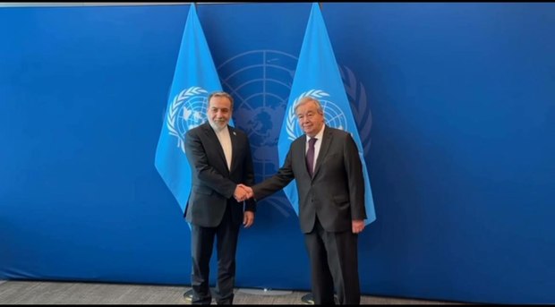 دیدار عراقچی با با دبیرکل سازمان ملل در آخرین روز حضورش در نیویورک + عکس