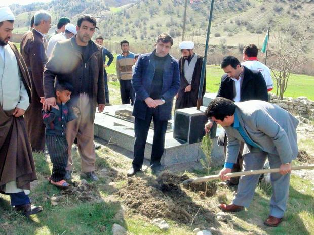 100 اصله نهال در مزار شهدای روستای  سرخپان جوانرود کاشته شد