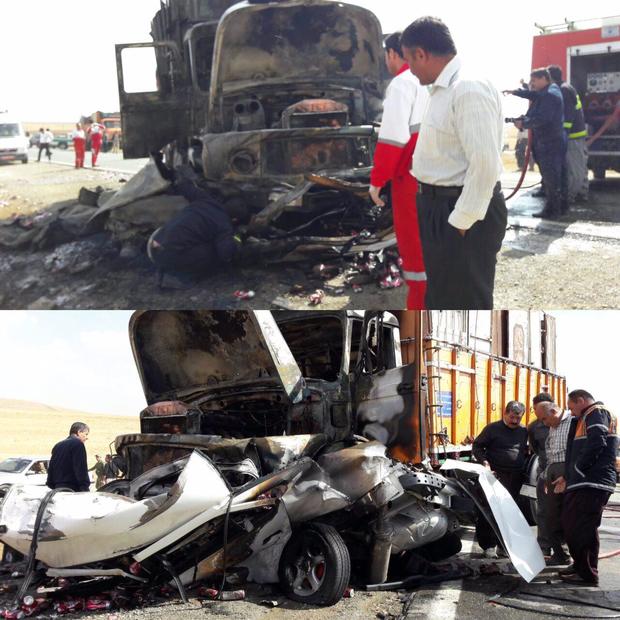 تصادف بین سمند و کامیون در جاده دیواندره به سقز یک کشته برجا گذاشت