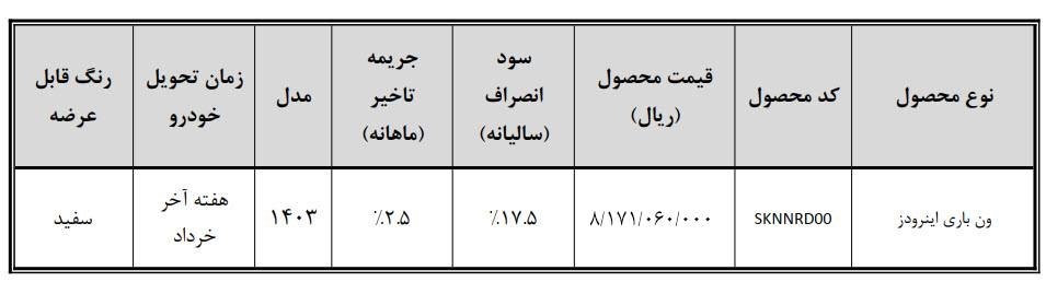 فروش ون باری اینرودز با قیمت جدید (فروردین 1403)