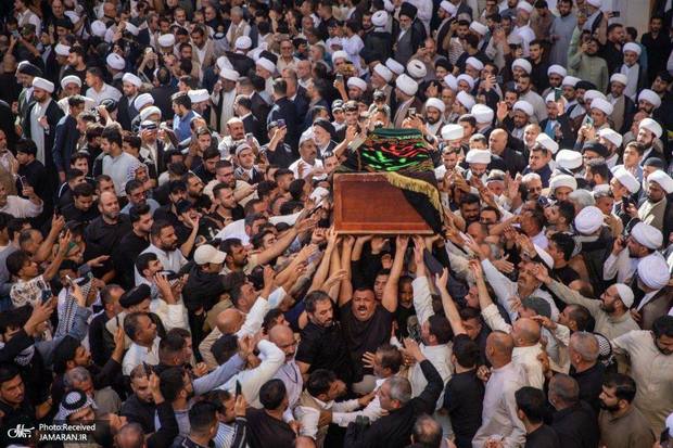 گزارش تصویری/ حضور هزاران نفر در مراسم تشییع پیکر همسر آیت الله العظمی سیستانی در نجف اشرف
