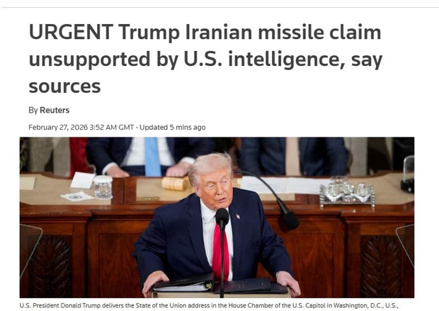 رویترز: ادعای ترامپ درباره موشک ایرانیِ قابل اصابت به آمریکا با گزارش‌های اطلاعاتی ایالات متحده پشتیبانی نمی‌شود