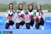 بازی های آسیایی 2022| مدال نقره قایقرانی بر گردن دختران پاروزن ایران+ عکس