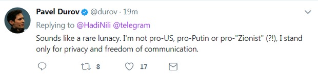 واکنش مدیر تلگرام به اظهارات قاضی پور؛ من طرفدار صهیونیست نیستم!