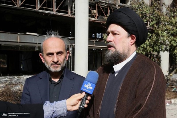 Seyyed Hassan Khomeini visits IRIB building attacked during Israeli aggression