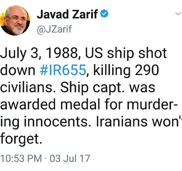 ظریف: ایرانیان فراموش نخواهند کرد