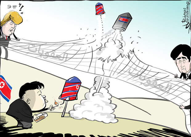 تحریم ها هم کاری نکرد، موشک های کره شمالی به ژاپن رسید+کاریکاتور
