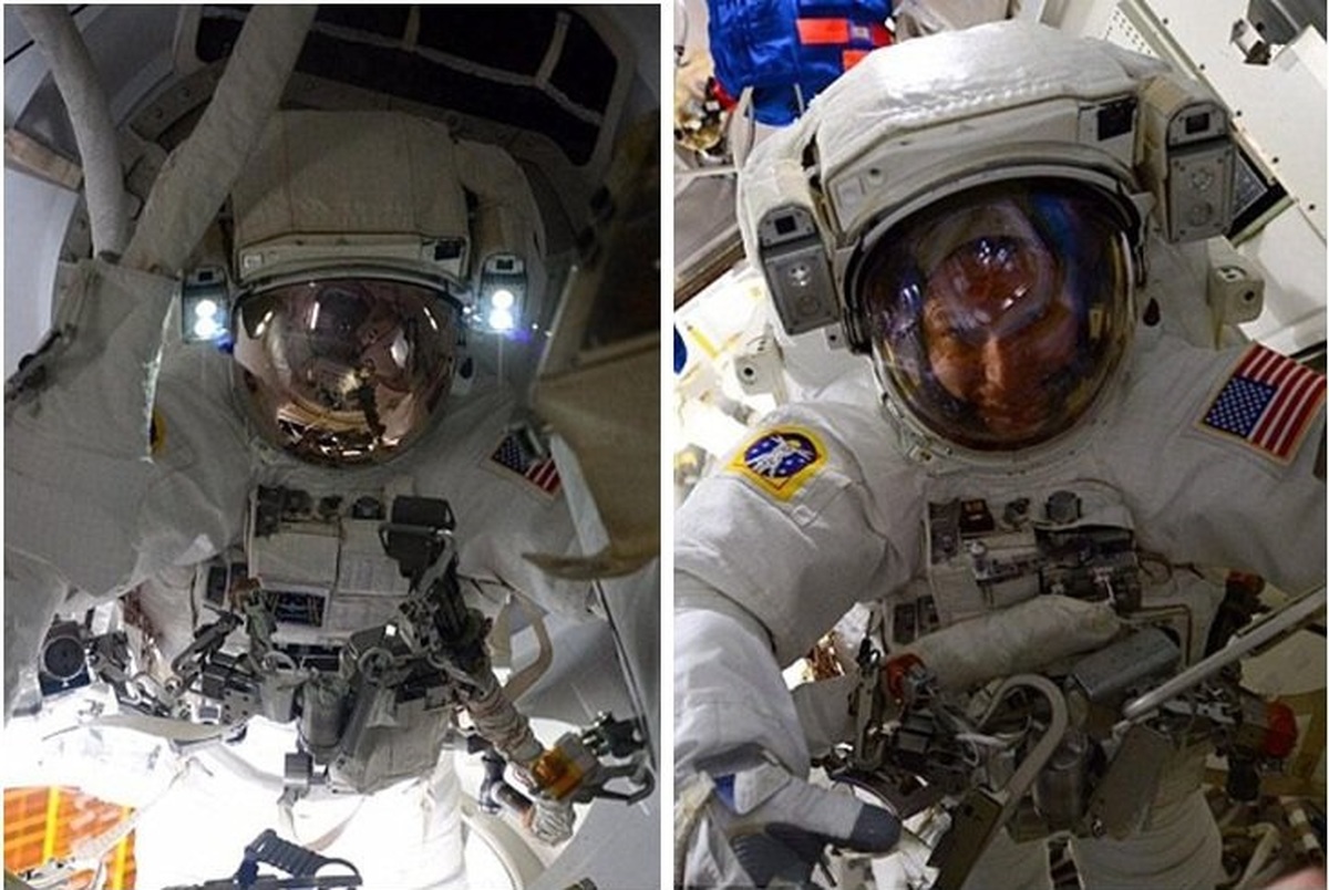 سلفی فضانوردان در یک پیاده روی فضایی+ تصاویر