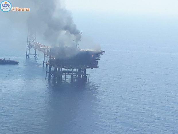 حادثه در سکوی نفتی ایران در خلیج فارس + عکس