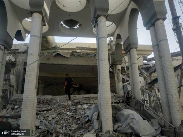 اسرائیل به بمباران مساجد غزه ادامه می دهد + عکس