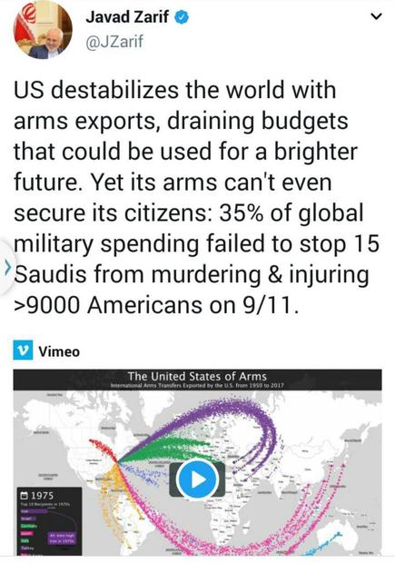 ظریف: سلاح‌های آمریکا حتی نتوانسته به شهروندان خودش امنیت دهد