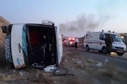 واژگونی اتوبوس در آزادراه کرج - قزوین