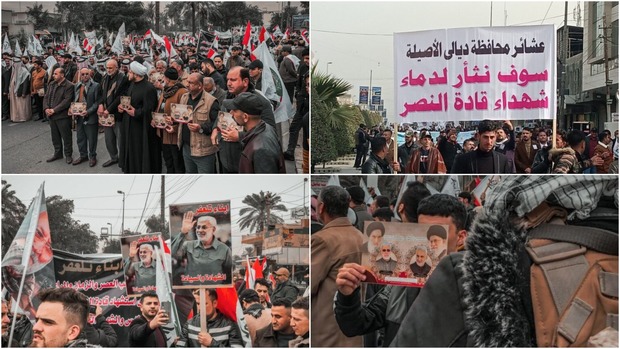 گردهمایی بزرگ عراقی‌ها در بغداد به مناسبت دومین سالگرد شهادت شهیدان قاسم سلیمانی و ابومهدی المهندس + تصاویر