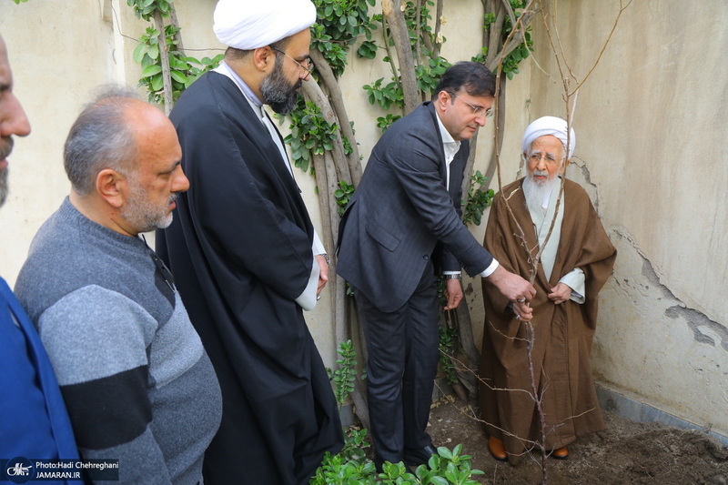 کاشت نهال توسط آیت الله العظمی جوادی آملی در هفته درختکاری