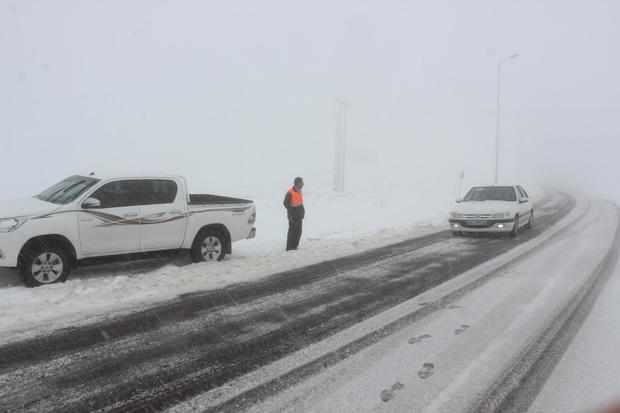 بارش برف و کندی تردد در جاده کرج - چالوس