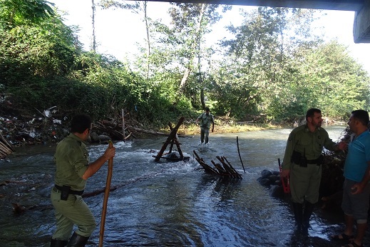 تخریب سدهای غیر مجاز ماهیگیری در رودخانه تالش