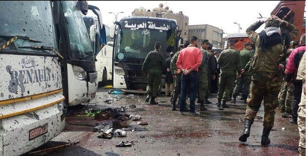 انفجار تروریستی در مرکز دمشق 40 شهید و 120 زخمی در پی داشت/ اتوبوس های زائران هدف حملات/ گروه موسوم به ارتش آزاد مسئولیت این حمله را به عهده گرفت
