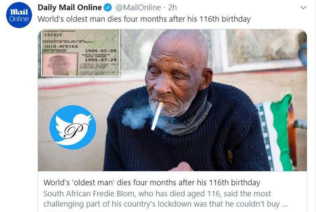 درگذشت پیرترین مرد دنیا در 116 سالگی