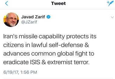 ظریف: توان موشکی ایران از شهروندانش در دفاع مشروع و قانونی حمایت می کند