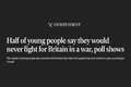 روزنامه انگلیسی: نیمی از جوانان می‌گویند که اگر جنگ شود، هرگز حاضر نیستند به جبهه بروند