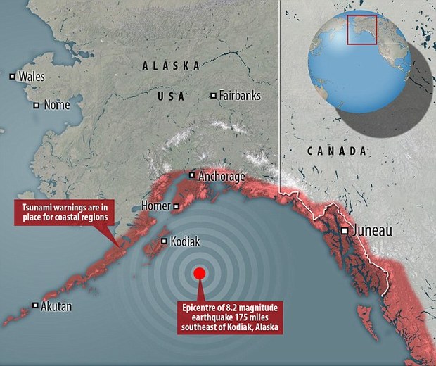 زلزله 8.2 ریشتری در آلاسکا و احتمال وقوع سونامی 