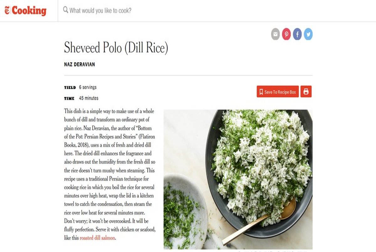 دستور پخت شویدپلو در نیویورک تایمز/ عکس
