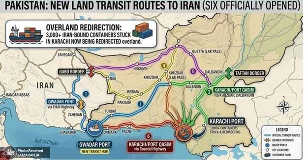 پاکستان کریدور زمینی به ایران را فعال کرد؛ دور زدن محاصره دریایی با ۶ مسیر ترانزیتی