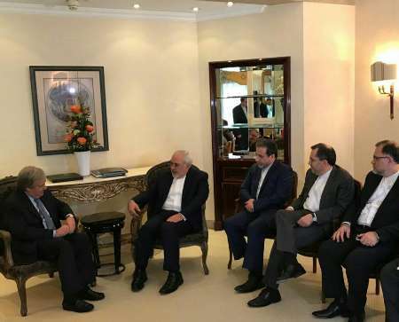 دیدار ظریف با دبیر کل سازمان ملل/ گوترش: از برجام حمایت می کنیم/ به ایران می آیم