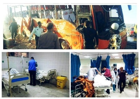 واژگونی اتوبوس حامل دانش‌آموزان در داراب  حال 13 نفر وخیم است