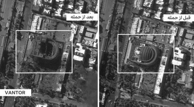 تخریب ساختمان قدیم مجلس در حمله هوایی به تهران