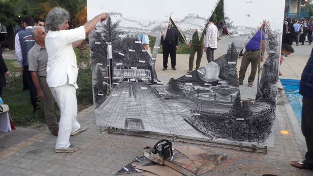هنرمند لاهیجانی تخریب طبیعت را در تابلوی نقاشی به تصویر کشید