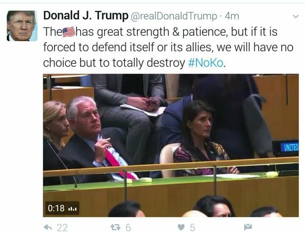 نخستین توییت ترامپ پس از سخنرانیش در مجمع عمومی سازمان ملل