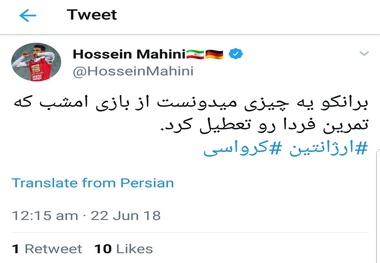 توئیت ماهینی درباره پیروزی کرواسی+ عکس
