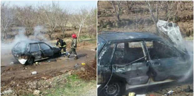 آتش گرفتن خودرو در نیشابور چهار نفر را مصدوم کرد